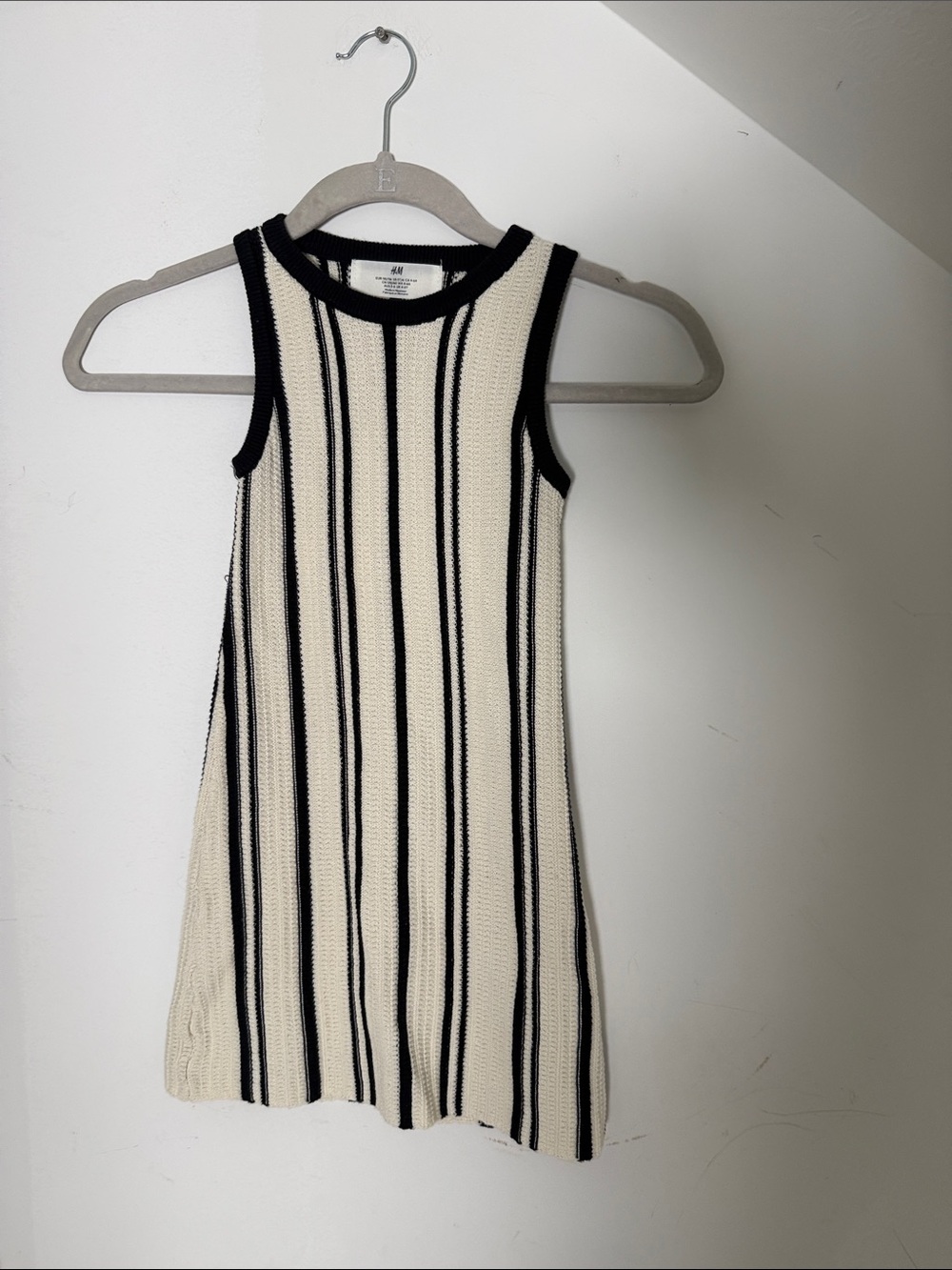 H&M Black & Cream Vertical Stripe Knit Tank Dress